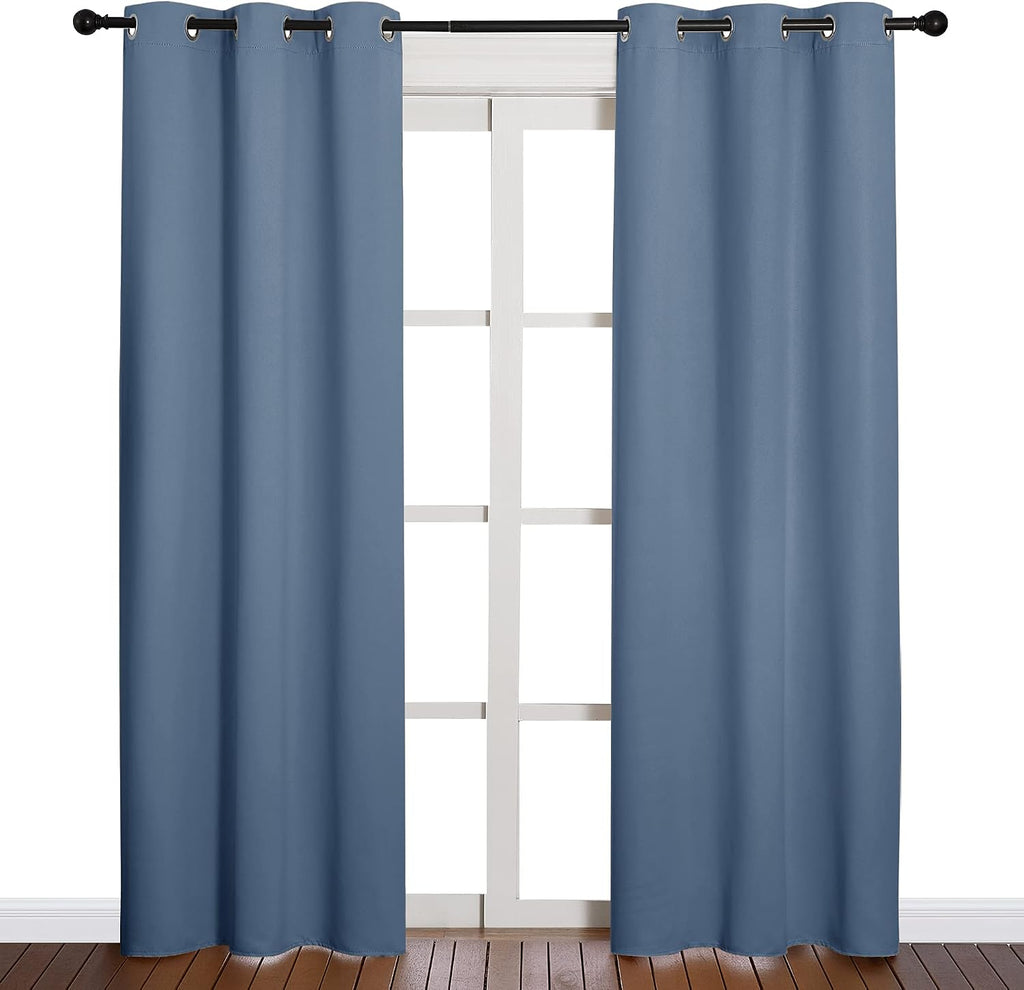 NICETOWN Triple Weave Thermal Insulated Ring Top Blackout Window Curtains for Guest Room (Stone Blue, Double Panels, 42 inches x 84 inches)