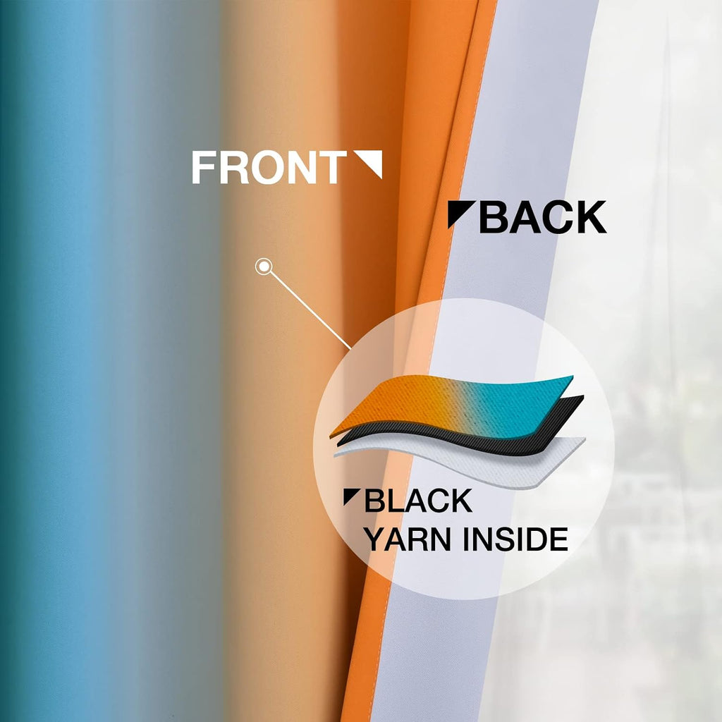 Yakamok Ombre Blue and Orange Curtains for Bedroom, Gradient Room Darkening Curtains, Grommet Thermal Insulated Light Blocking Window Drape…
