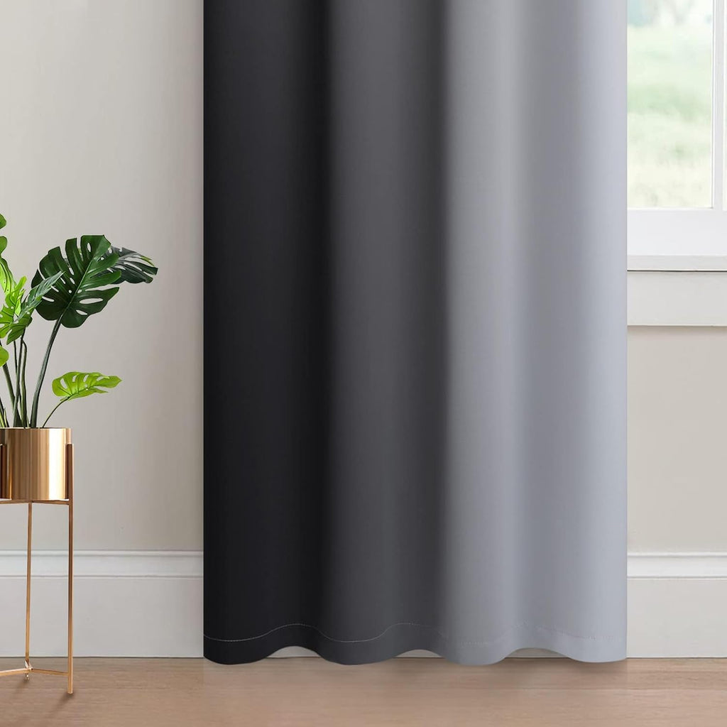 Yakamok Light Blocking Ombre Curtains, Greyish White and Black Gradient Color Curtains, Room Darkening Grommet Window Drapes for Bedroom(Bl…