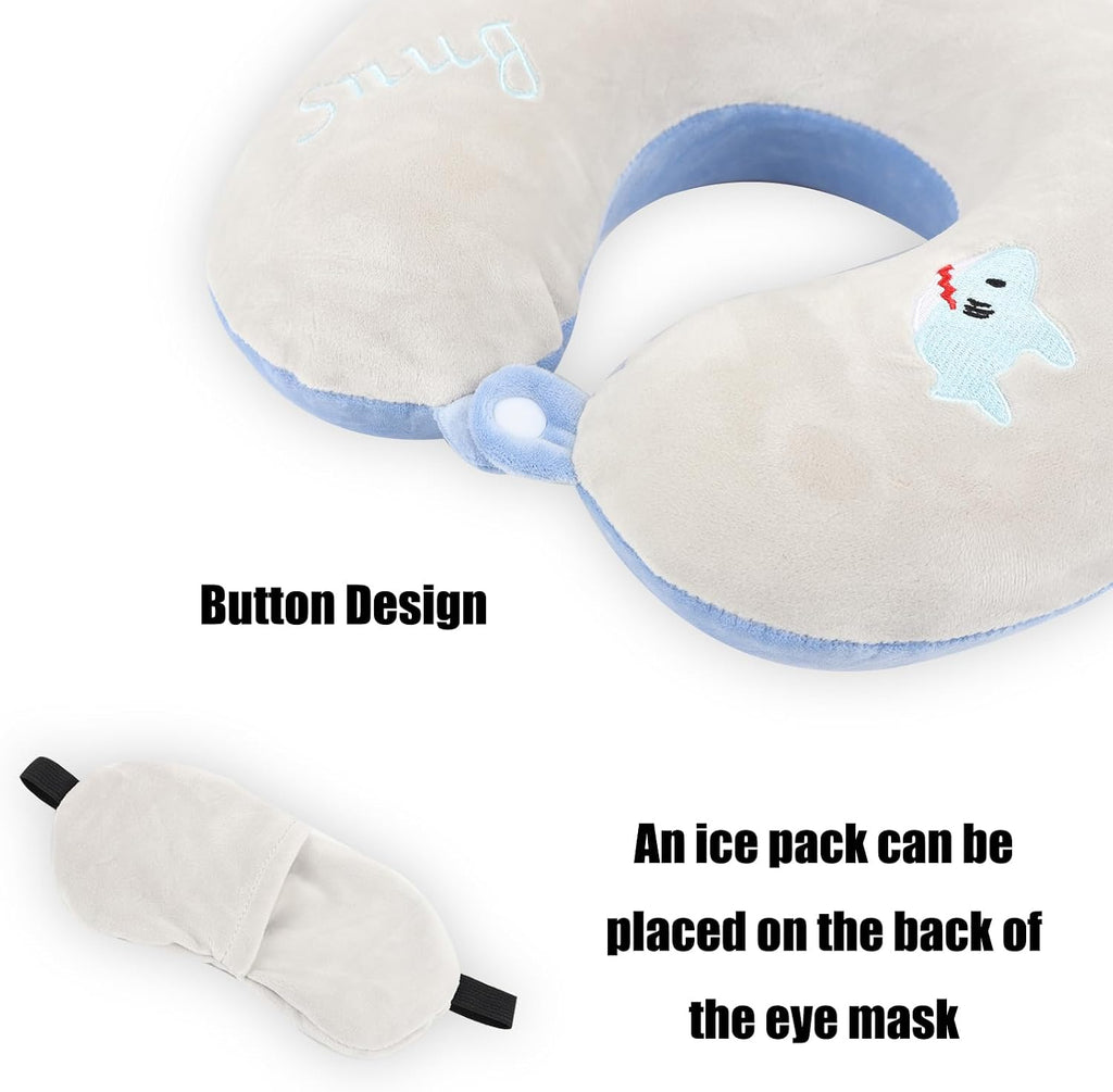 MissSoul Kids Neck Pillow for Travel with Sleep Eye Mask, Cute Travel Neck Pillow, Memory Foam Flight Sleeping Headrest Pillow for Boys & G…
