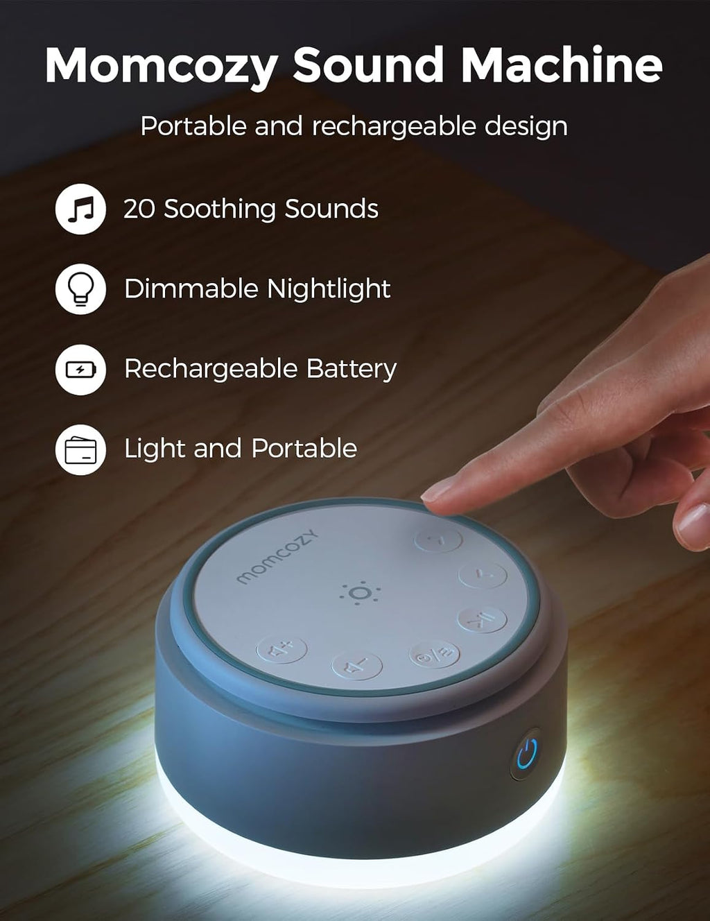 Momcozy Sound Machine for Baby | Portable White Noise Sound Machine for Sleep Rechargeable | 20 Sleep Sounds White Noise Machine with…