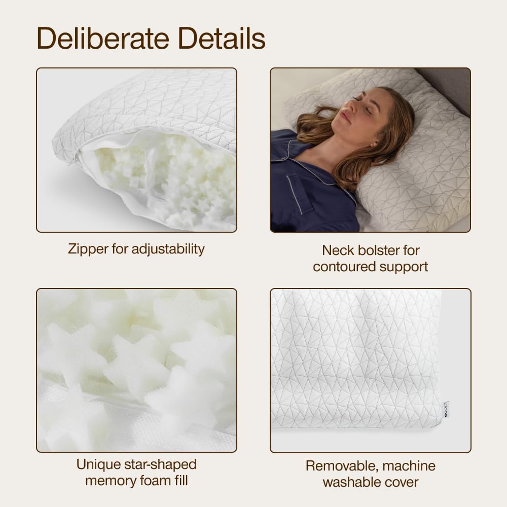 Coop Home Goods Adjustable Orthopedic Pillow King, Ergonomic Cervical Neck Support, Memory Foam Pillows for Side & Back Sleepers…