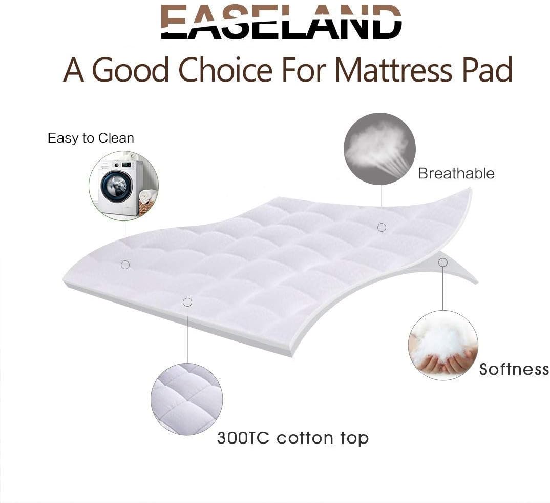 EASELAND Queen Size Mattress Pad Pillow Top Mattress Cover Quilted Fitted Mattress Protector Cotton Top Stretches up 8-21" Deep Pocket…