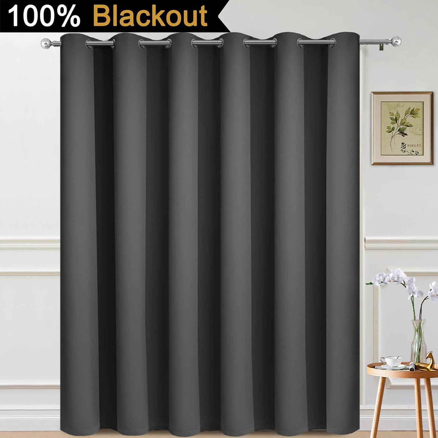 Yakamok Extra Wide Blackout Full Shading Curtains for Patio Door, Thermal Backing Sliding Glass Door Drape, Privacy Assured Window…