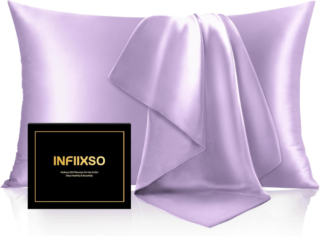 Infiixso Mulberry Silk Pillowcase for Hair and Skin, Silk Pillow Cases Standard Size with Hidden Zipper 20"x26", Extraordinary Smooth and S…