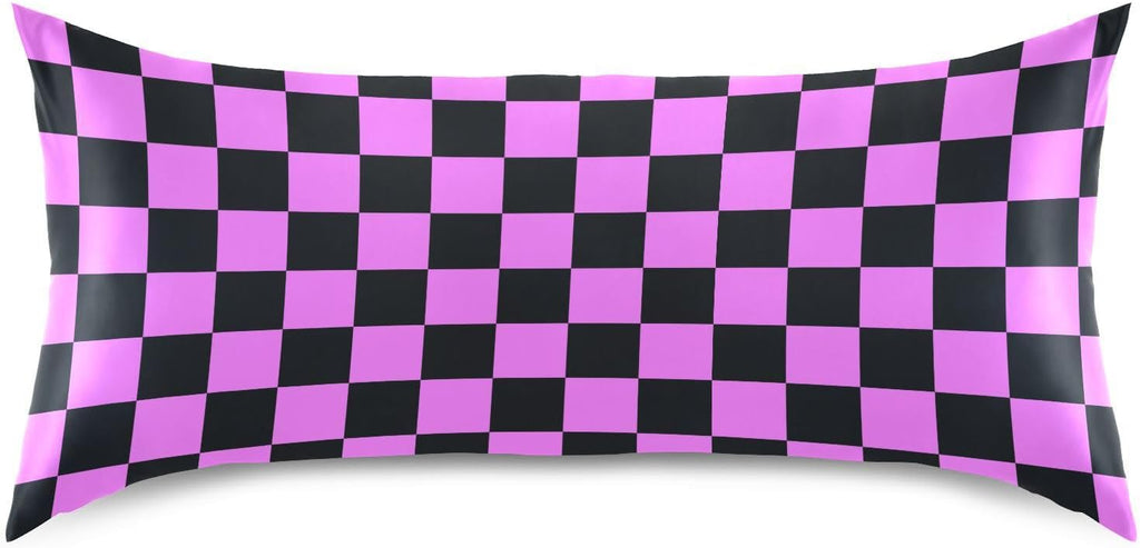 Checkerboard Black Purple Color Plaid Print Pillow Covers Silk Pillowcase for Hair and Skin Breathable Soft Satin Pillowcase Queen Size…