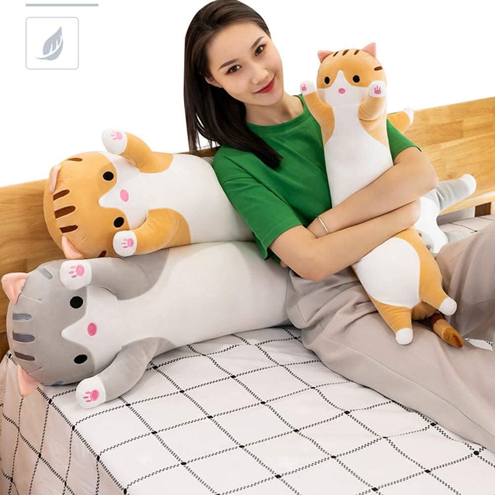 Oeonuas Cute Cat Plush Long Body Pillow Cuddle Cartoon Stuffed Animals Cat Plushie Soft Doll Pillows Gifts for Kids Girls (Gray, 51 Inches)…