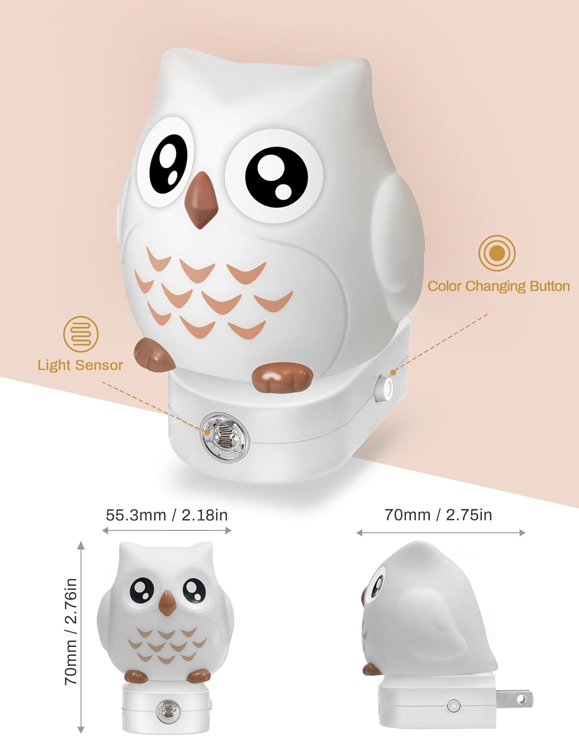 DORESshop Owl Night Lights Plug Into Wall [2 Pack], Cute Night Light for Kids, 8-Color LED Night Light, Nightlight with Dusk to Dawn…