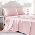 Cobedzy King Satin Bed Linen Set, 4Pcs Luxury Soft Silky Sheets with Deep Pocket Fitted Sheet, Blush Pink 4Pcs 102 inch cotton