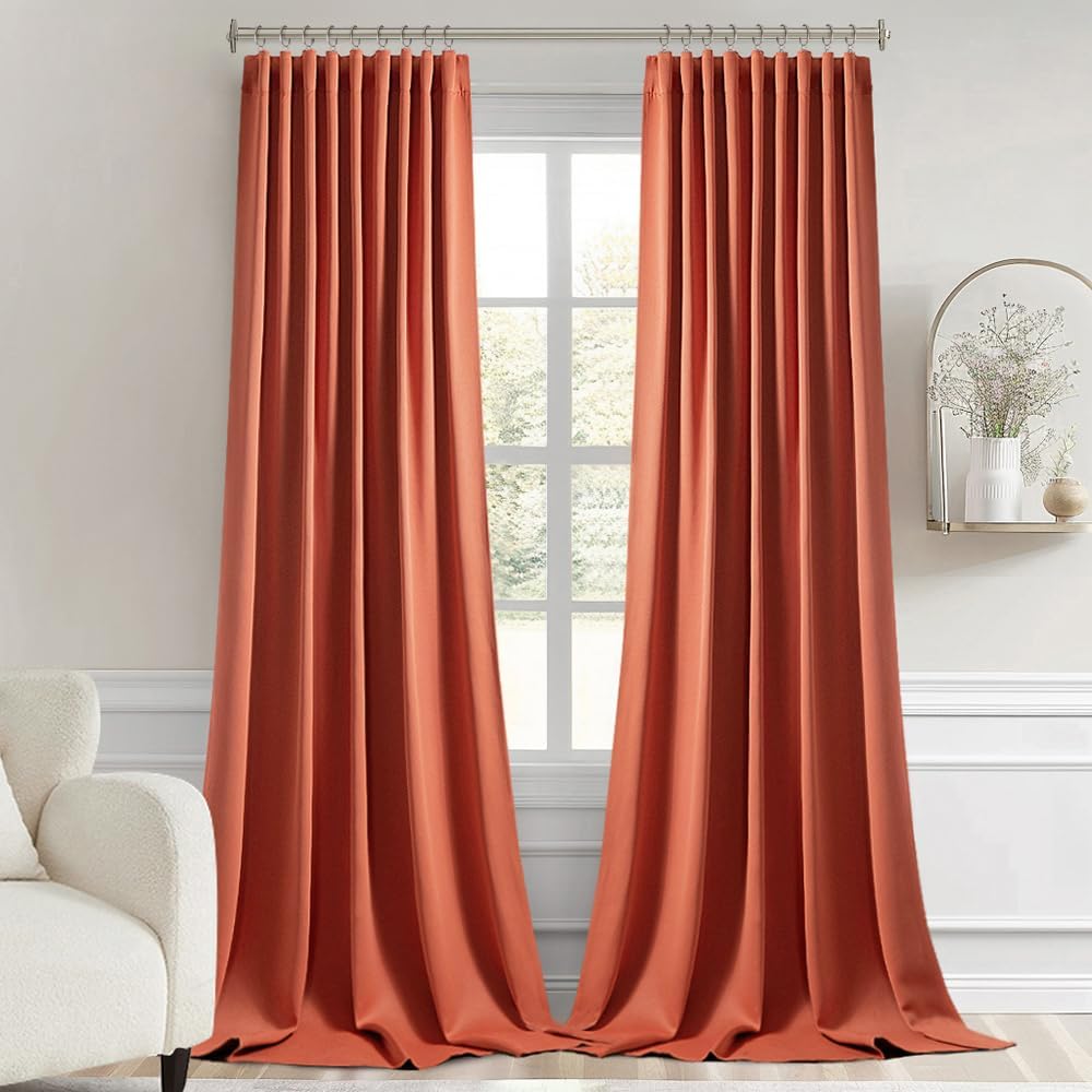 Miulee Back Tab Burnt Orange Blackout Curtains 96 Inch Long 2 Panels Set for Bedroom, Fall Terracotta Rod Pocket/Pinch Pleated Thermal Insu…