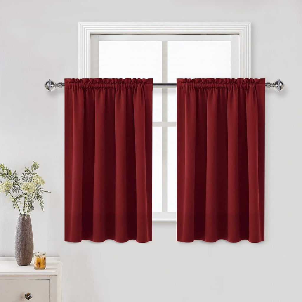 DWCN Burgundy Blackout Curtains for Small Window, Thermal Insulated Energy Saving Room Darkening Curtains for Kitchen/Bedroom (W42 x L36…