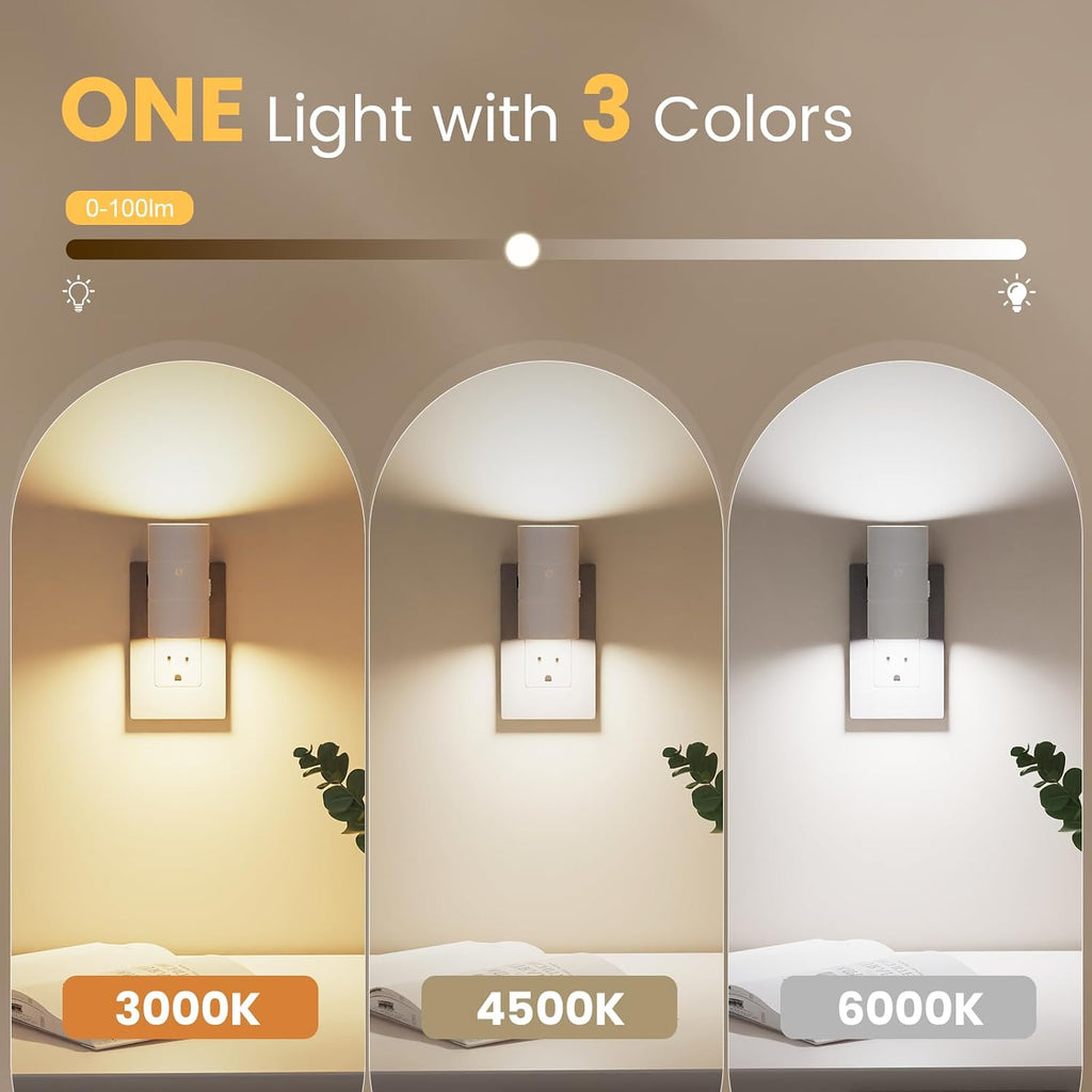 Volisun Night Lights Plug into Wall, Dimmable LED Nightlight with Dusk to Dawn Light Sensor, 0-100LM Adjustable Brightness, 3 Color Tempera…