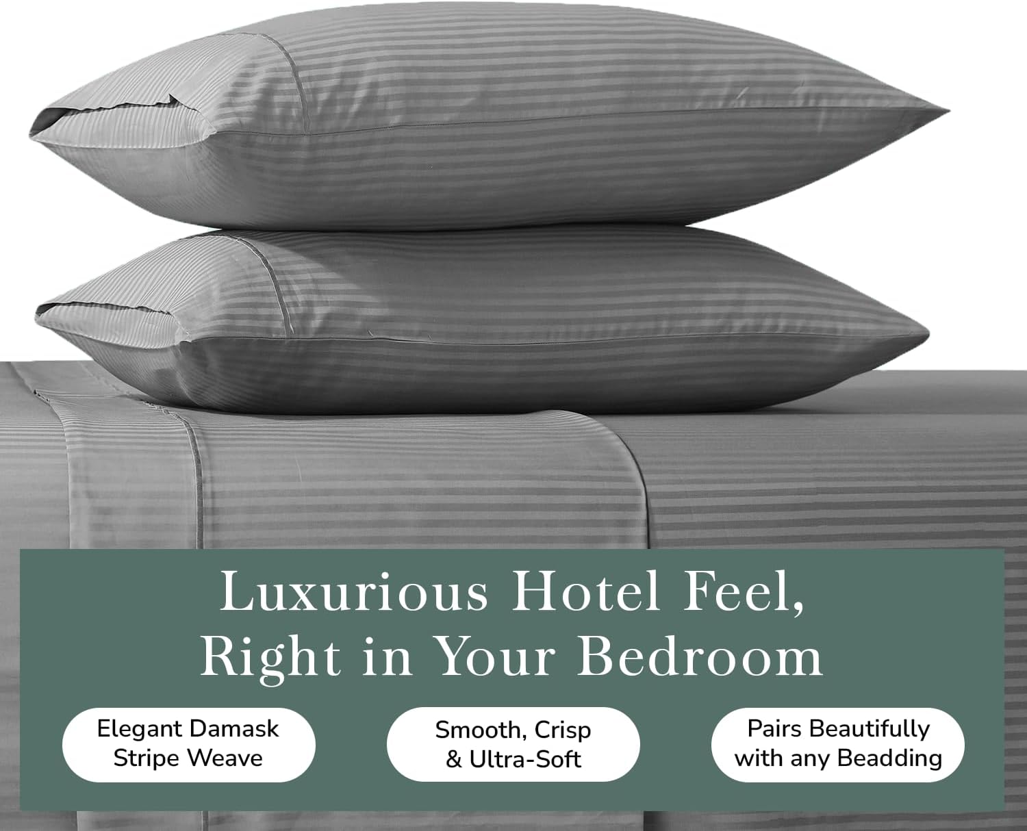 Featherstitchnewyork Feather & Stitch 100% Cotton Standard Pillow Covers Set of 2, 500TC Envelope Closure Pillowcases, Soft Luxury Damask S…