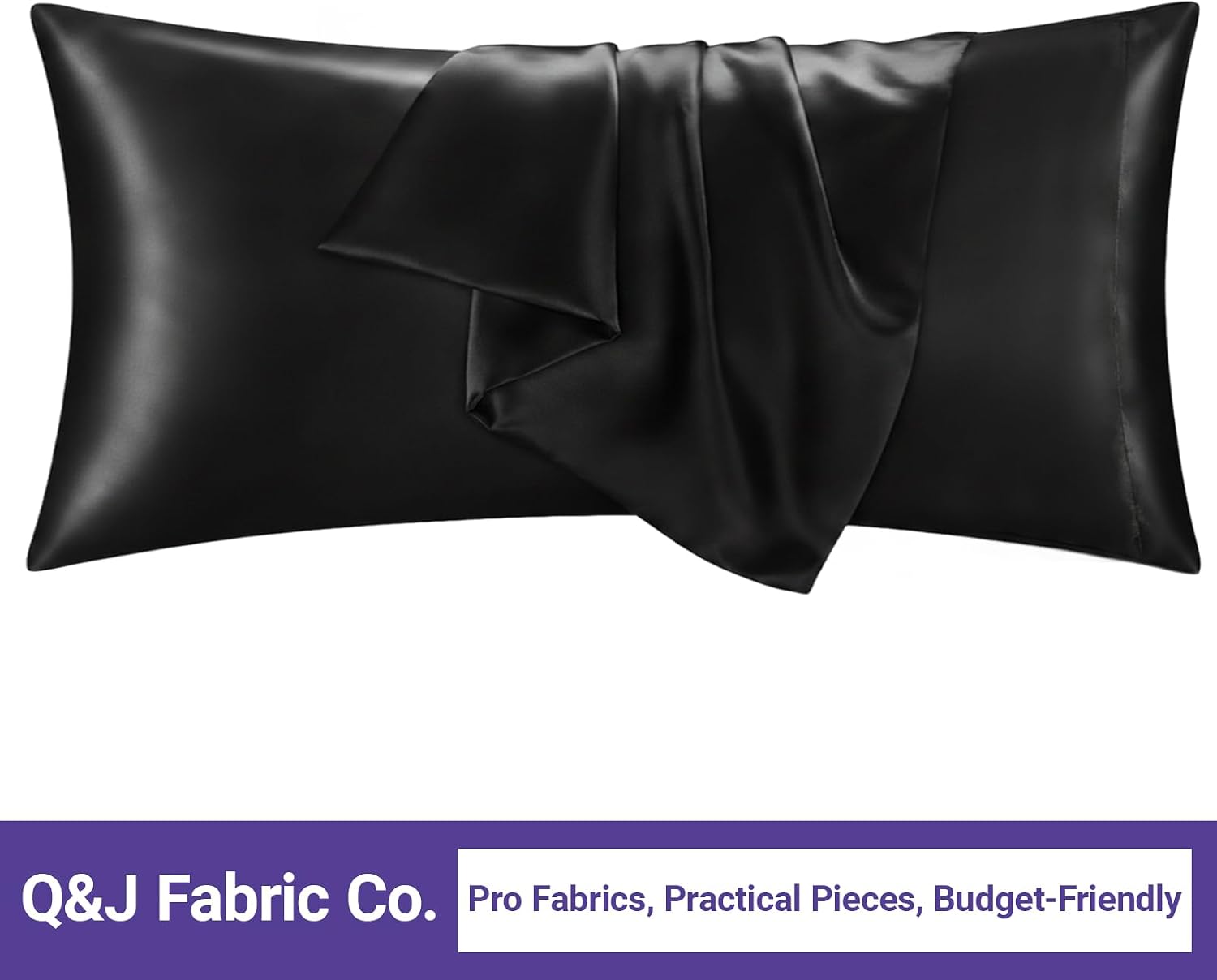 QJFabricCO Q&J Fabric Co. 1 Pack Satin Pillowcase Silk Like Pillowcase 20x54 inch Black Cooling Pillowcase with Envelope Closure for Hair a…