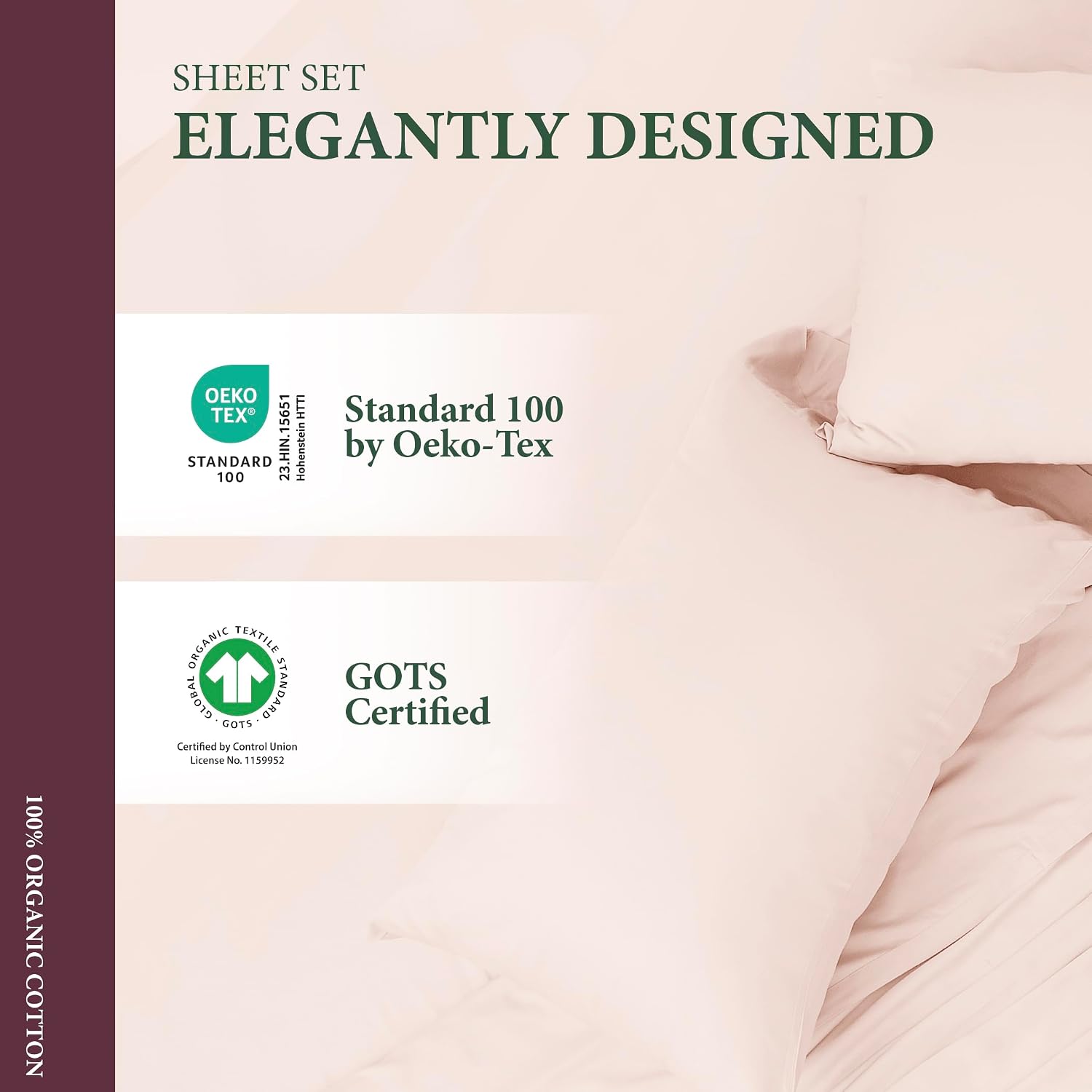 AshtonSheets 100% Organic Cotton Sheets King Size - Organic Cotton King Size Percale Weave Sheet Set (4 PC, Blush), Soft, Cooling, Crisp &…