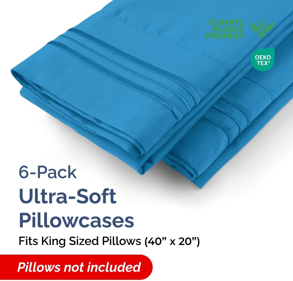 King Pillow Cases Set of 6 - Ultra Soft Hotel Quality Pillowcase Covers - Comfy, Cozy & Wrinkle Free - Shrink, Stain & Fade Resistant…
