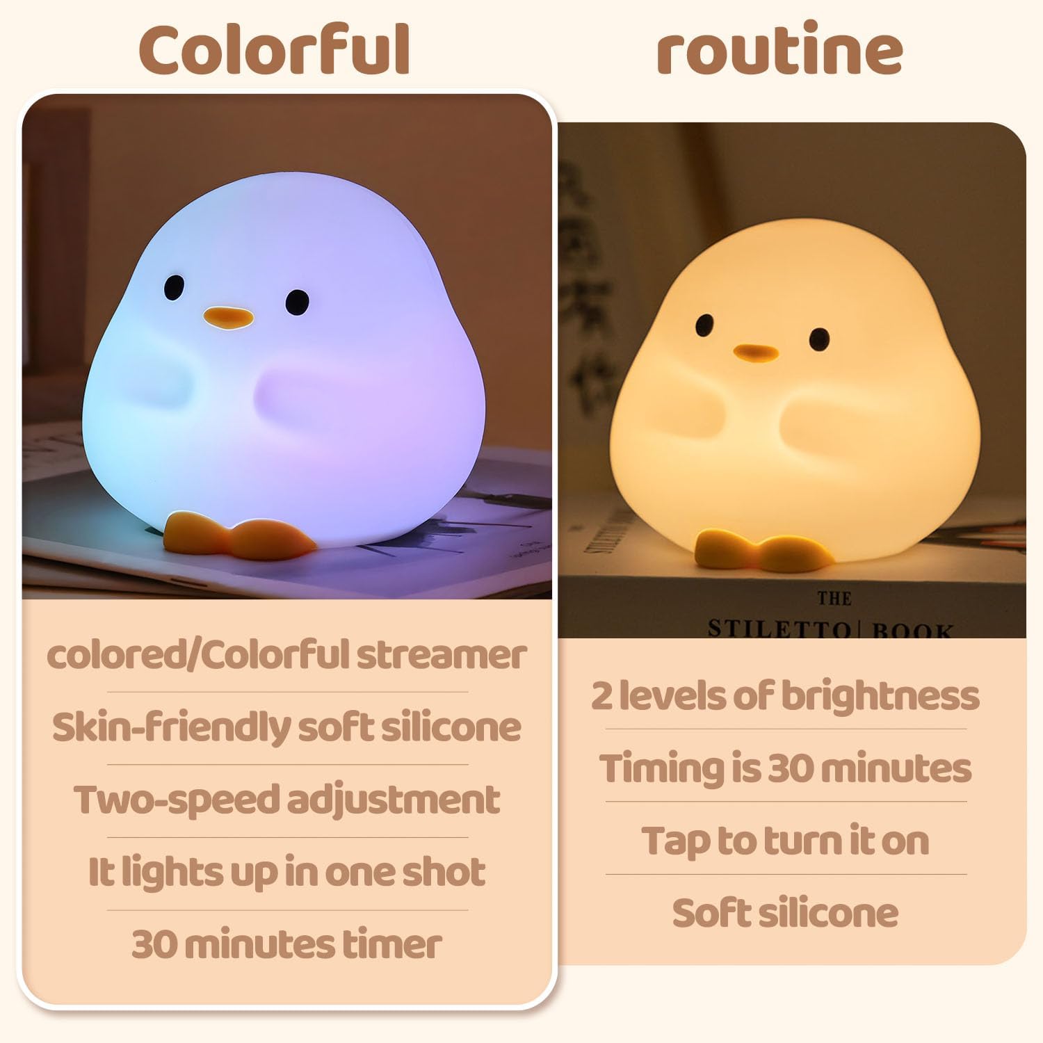 Rytinazzz Duck Night Light, Color Changing Mode & 50-Hour Battery, Squishy Silicone Lamp for Kids Room, USB Rechargeable with Timer…
