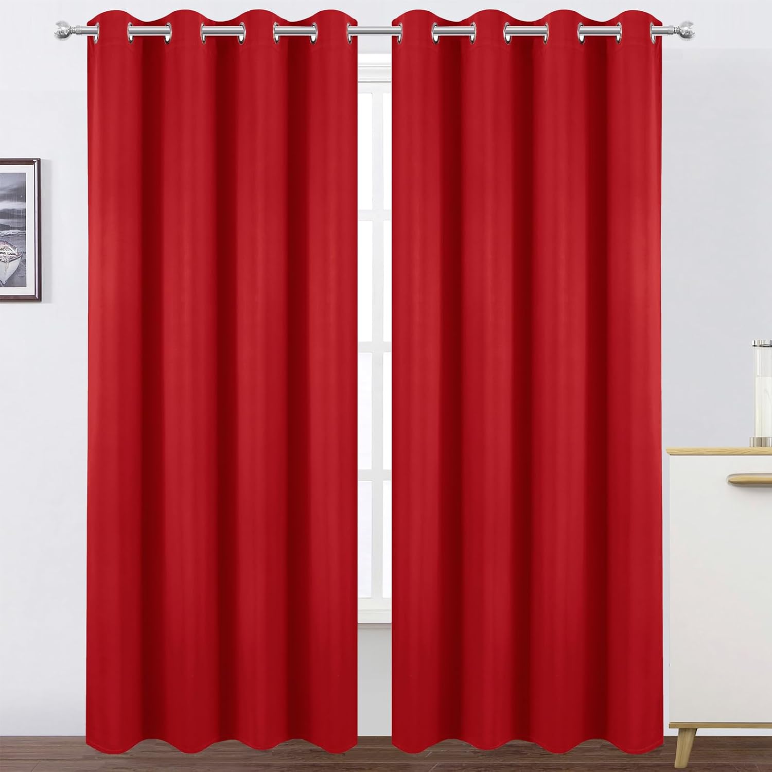 Lemomo Blackout Curtains 52 x 90 Inch Long Bright Red Curtains Set of 2 Panels Room Darkening Curtains for Bedroom and Living Room 90 Inch…