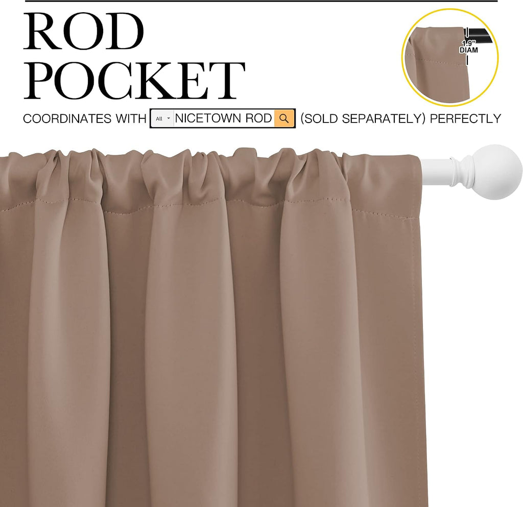 NICETOWN Kids Blackout Curtain Panels - Window Treatment Thermal Insulated Solid Rod Pocket Blackout Drapes for Bedroom (Cappuccino, Set…