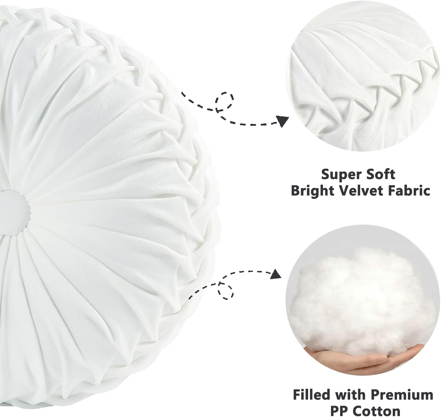 Hig Set of 2 Decorative Round Pleated Throw Pillows, Classy Accent Pumpkin Throw Pillows with Center Button, Vintage Velvet Floor Pillows f…