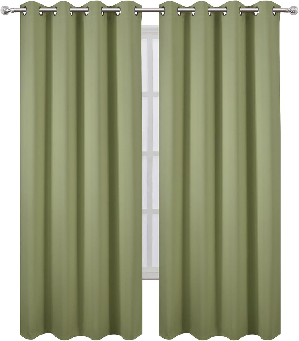 Lemomo Blackout Curtains 66 x 95 inch/Sage Green Curtains Set of 2 Panels/Thermal Insulated Room Darkening Bedroom Curtains 95 inch Green