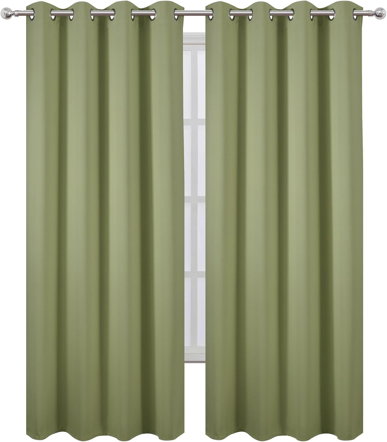 Lemomo Blackout Curtains 52 x 108 inch/Sage Green Curtains Set of 2 Panels/Thermal Insulated Room Darkening Bedroom Curtains 108 inch Green
