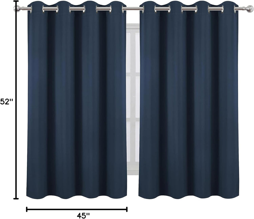 Lemomo Navy Blue Blackout Curtains/52 x 45 Inch/Set of 2 Panels Room Darkening Short Curtains 45 Inch Blue