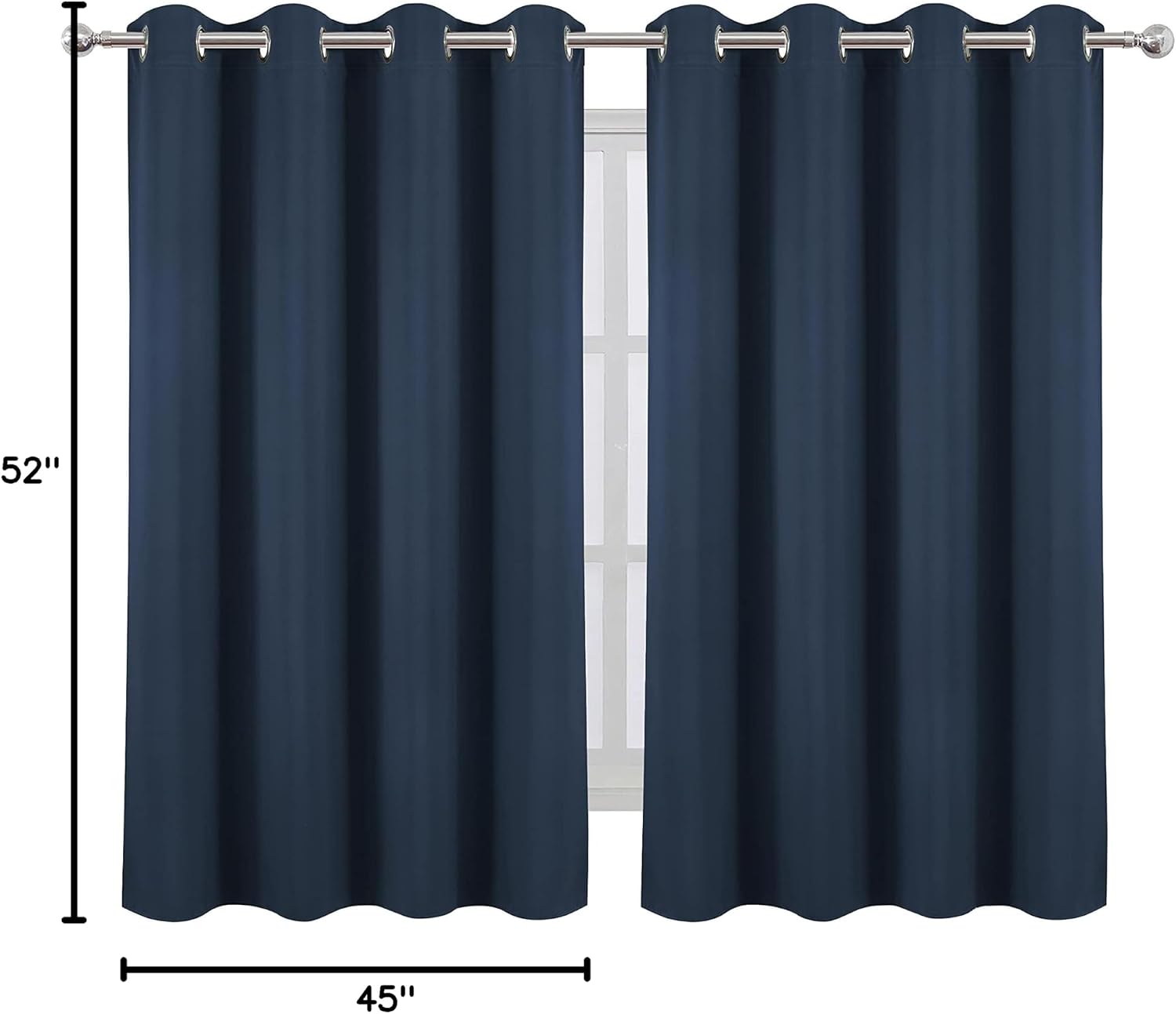 Lemomo Navy Blue Blackout Curtains/52 x 45 Inch/Set of 2 Panels Room Darkening Short Curtains 45 Inch Blue