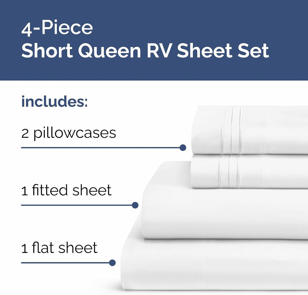 Short Queen Size 4 Piece Sheet Set - RV Short Queen, Ultra-Soft, Breathable & Cooling Bed Sheets Set with Deep Pockets - Hotel Luxury…