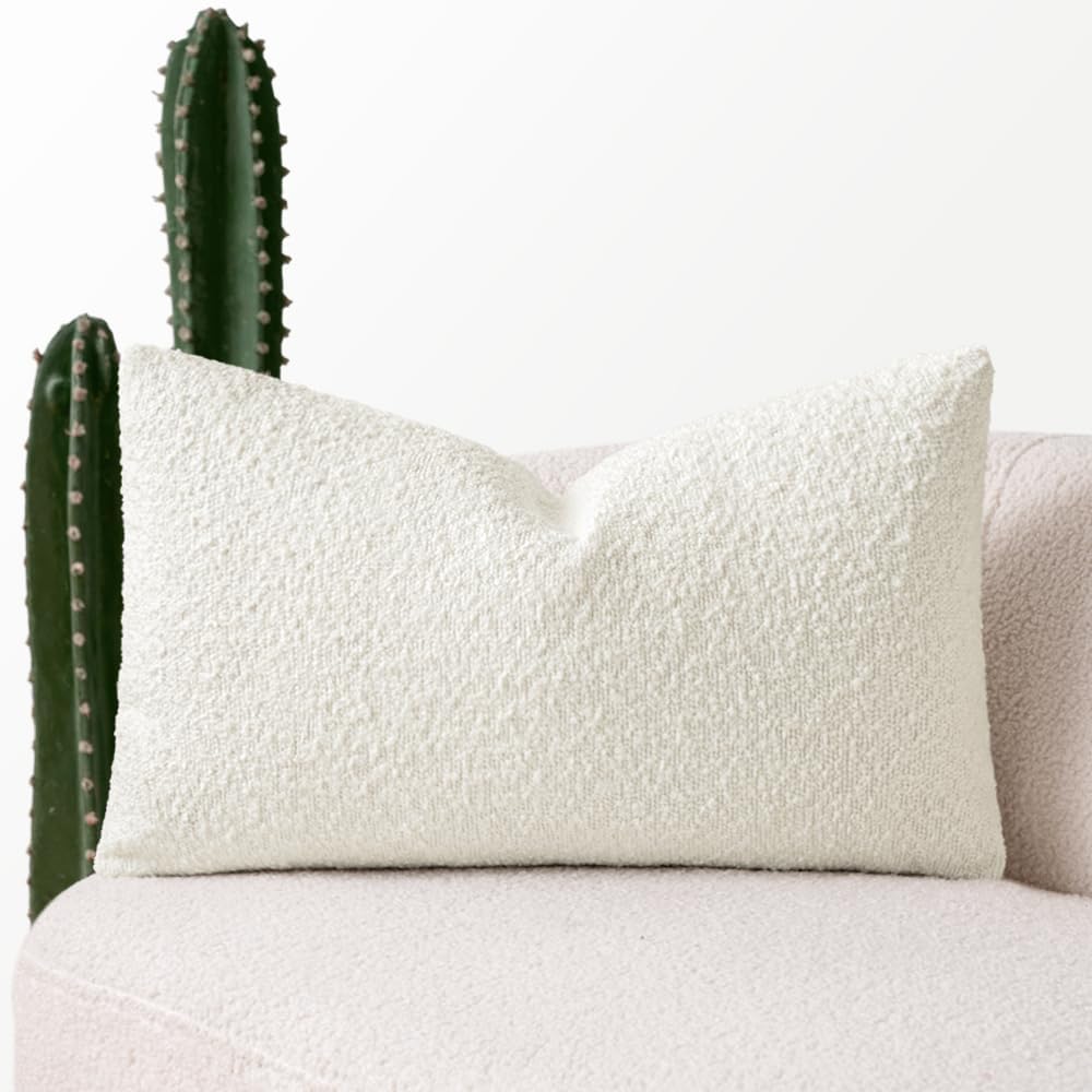 Miulee Textured Boucle Throw Pillow Cover White Accent Solid Lumbar Pillow Case Decorative Soft Pack of 1 Couch Cushion Chair Sofa Bedroom…