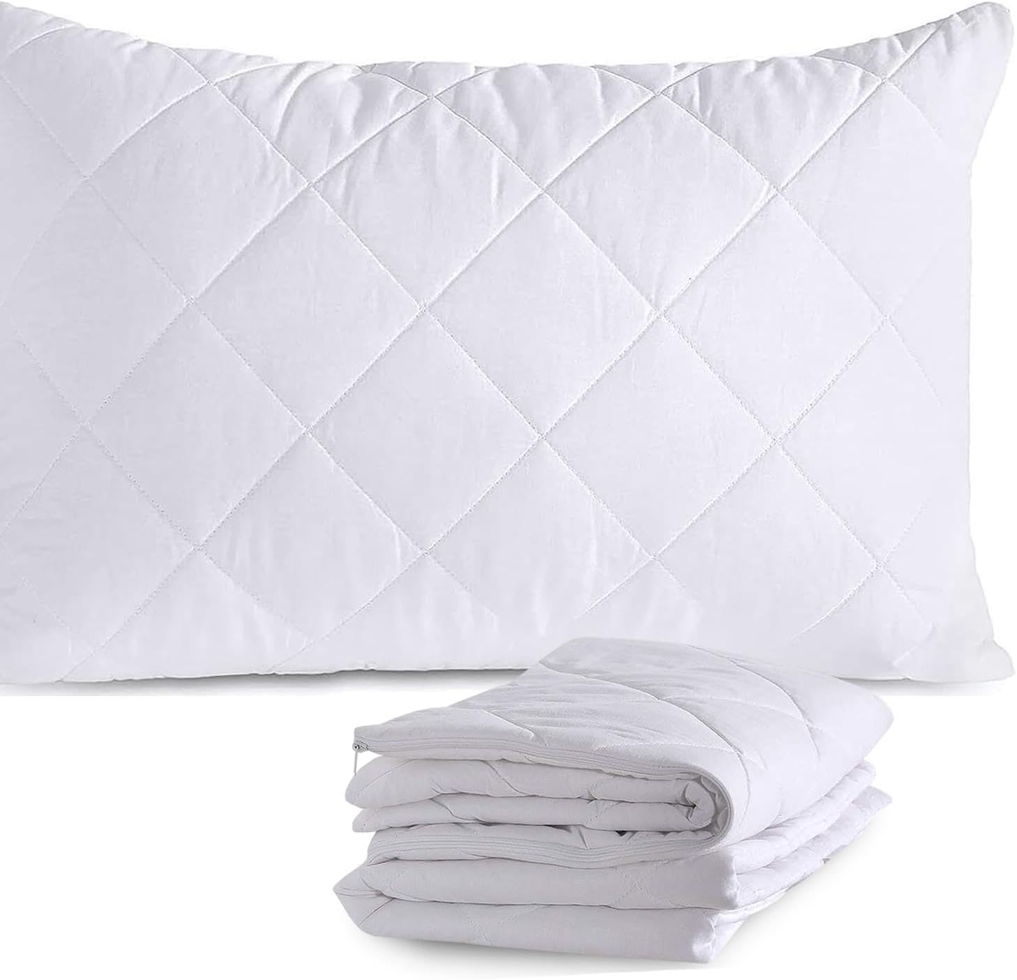 Nalitex Waterproof Pillow Protector with Zipper Style (2 Pack, White) Pillow Covers Luxury Queen Pillow Protectors Breathable and Ultra Sof…