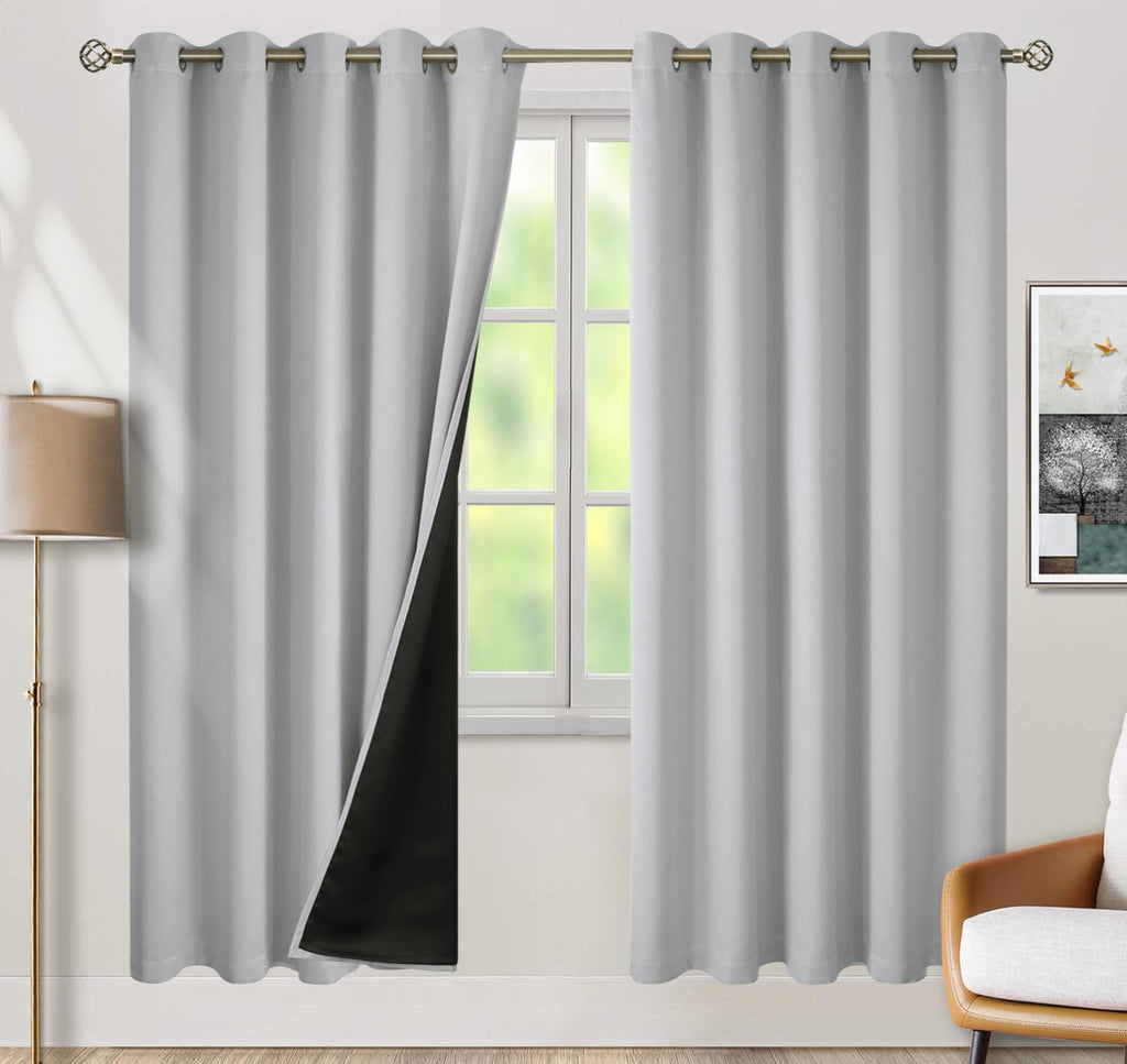 BGment Thermal Insulated 100% Blackout Curtains for Bedroom with Black Liner, Double Layer Full Room Darkening Noise Reducing Grommet Curta…