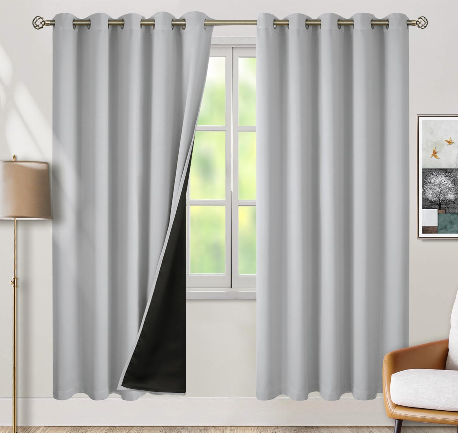 BGment Thermal Insulated 100% Blackout Curtains for Bedroom with Black Liner, Double Layer Full Room Darkening Noise Reducing Grommet Curta…