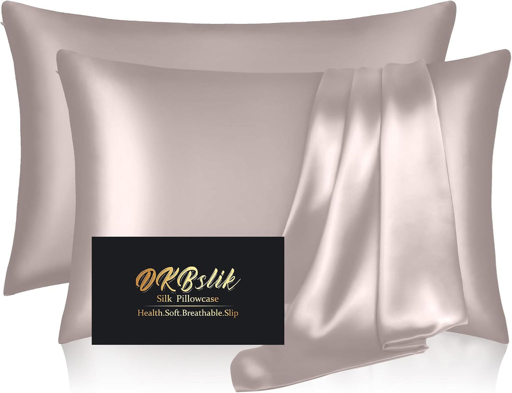 Home Silk Pillowcase 2 Pack, Natural Mulberry Silk Pillow Cases, Anti Acne Silk Pillowcase for Hair and Skin, King Size Silk Satin Pillowca…