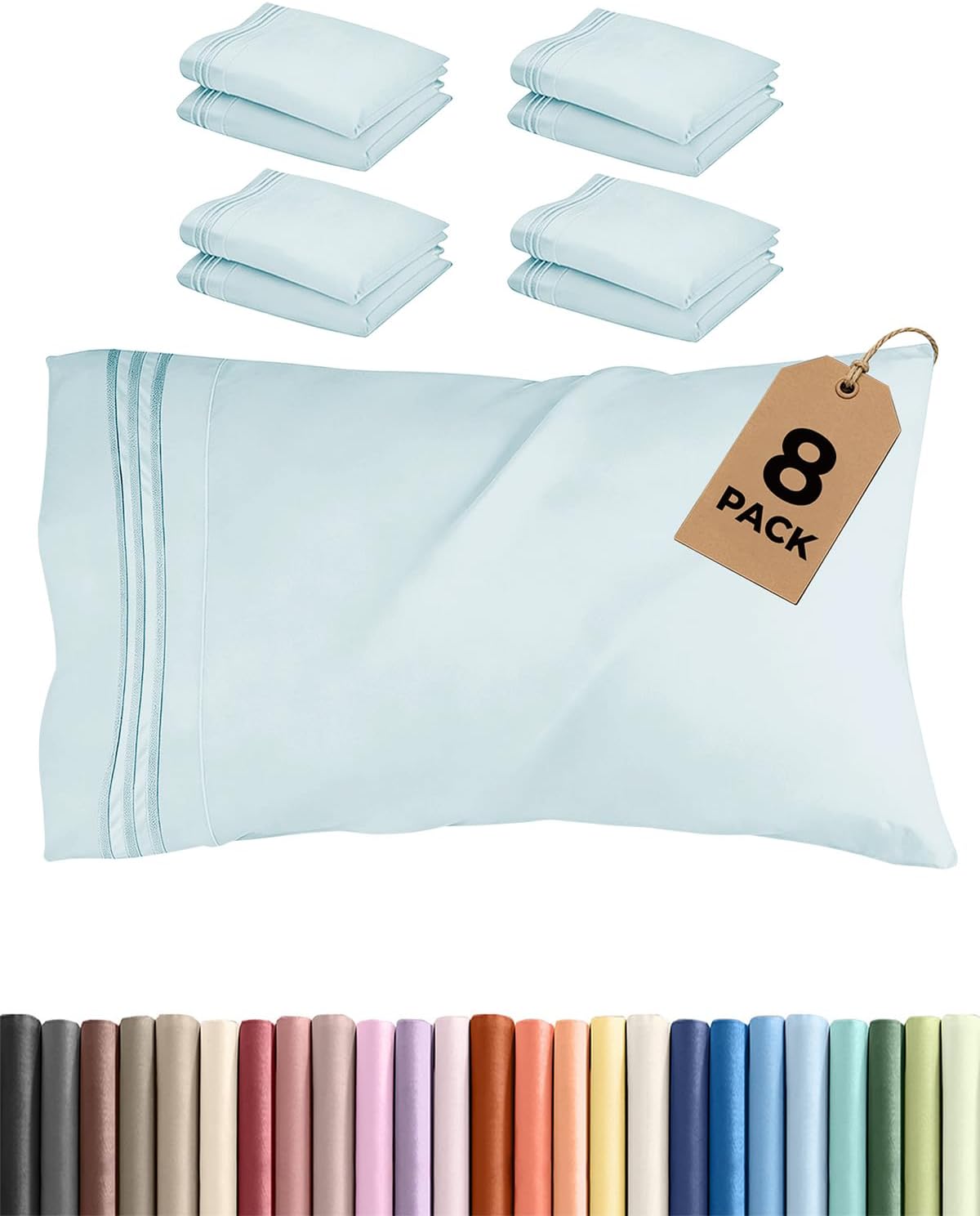 King Standard Pillow Cases Set of 8 - Ultra Soft Hotel Quality Pillowcase Covers - Comfy & Wrinkle Free - Shrink & Fade Resistant…