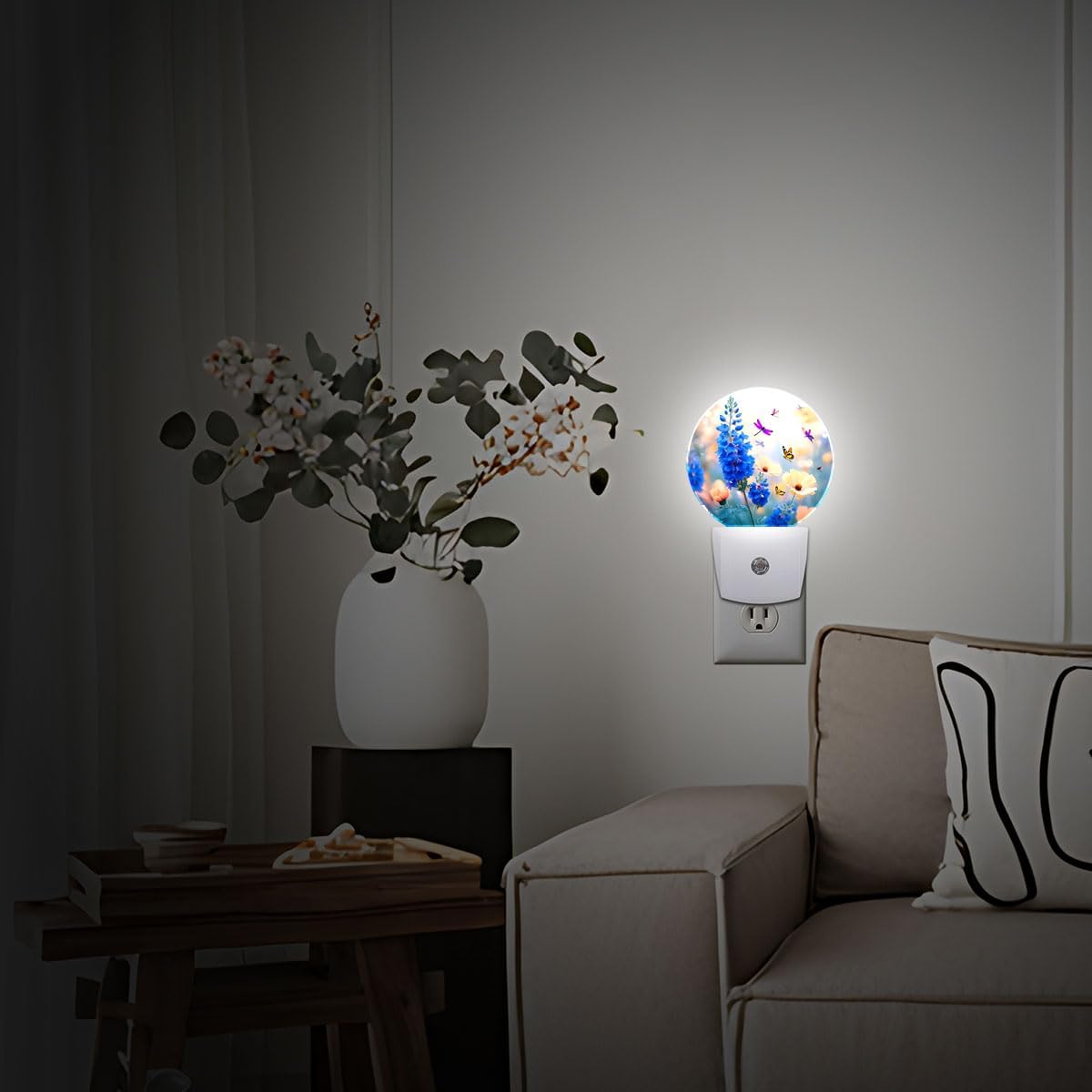 Blue Flower Butterfly Dragonfly Night Light Plug-in Sleep Lamp Led Dusk to Dawn Night Light for Bedroom
