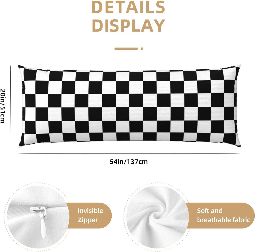 Sovvin Black and White Checkered Body Pillow Cover Checkerboard Print Long Pillow Case with Zipper Decorative Soft Cushion Bedding P…