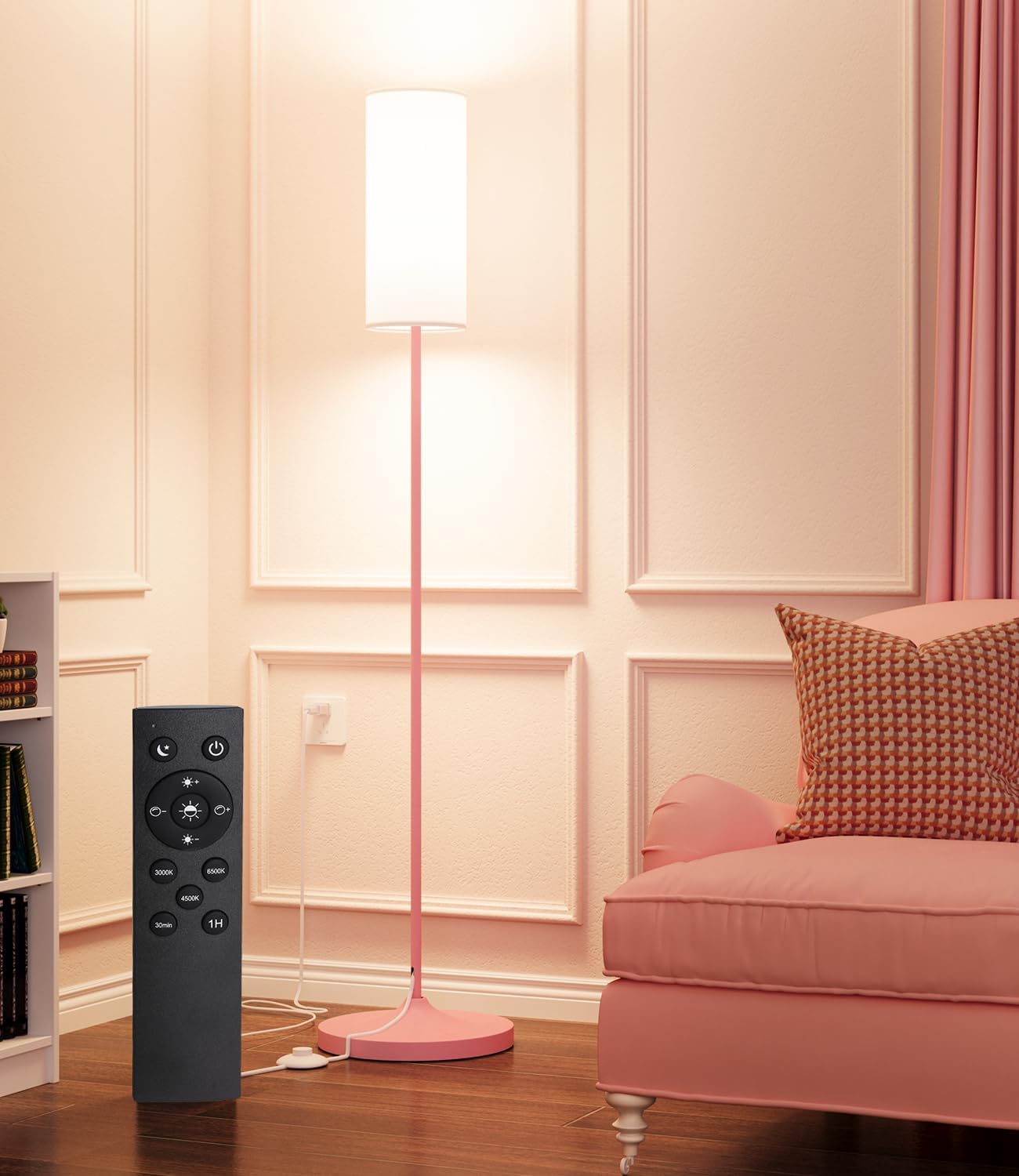 luckystyle LED Floor Lamp for Living Room, Dimmable Tall Lamps with Foot Switch, Remote Custom Color Temperature Pink Pole Lamp with…