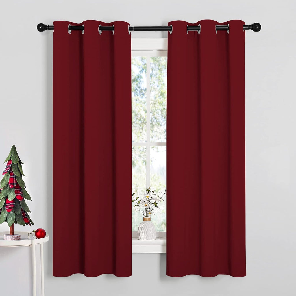 NICETOWN Christmas Window Curtains Blackout Drapes, Thermal Insulated Solid Grommet Blackout Curtains/Draperies for Living Room (Burgundy…