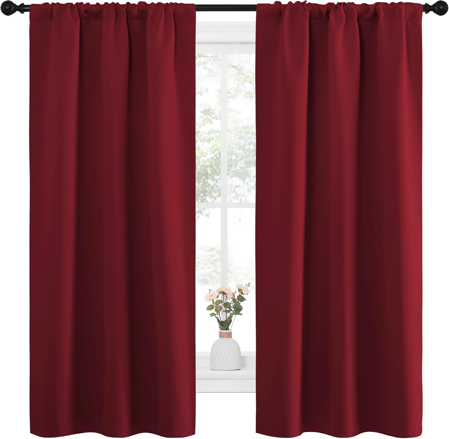 NICETOWN Christmas Burgundy Curtains Blackout Drape Panels - Lights Block Out Window Treatment Short Curtain Sets for Loft and Basement…