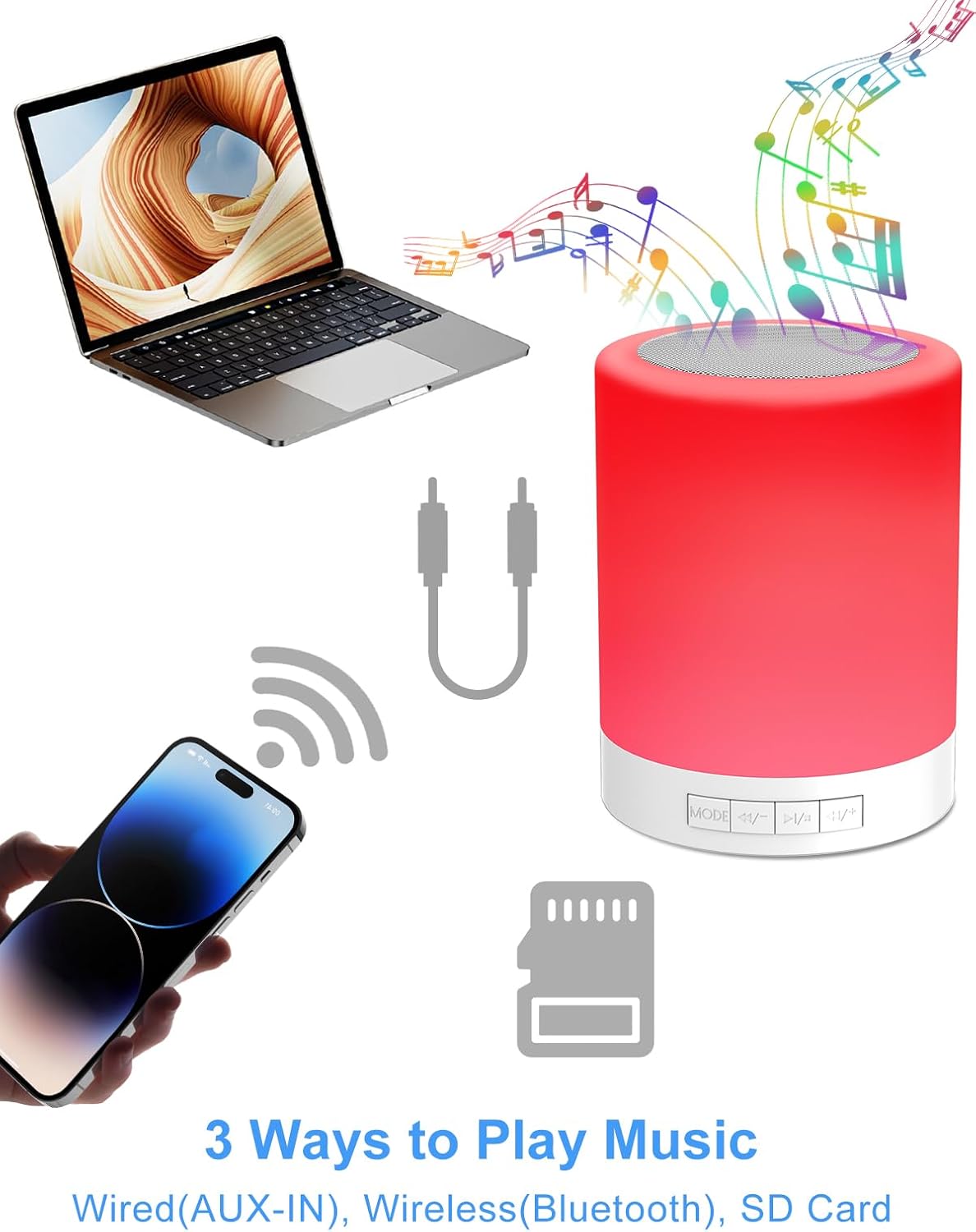 Touch Bedside Lamp with Bluetooth Speaker, Colorful Night Light Dimmable, Outdoor Table Lamp with Touch Control, Best Gift for Teens Kids…