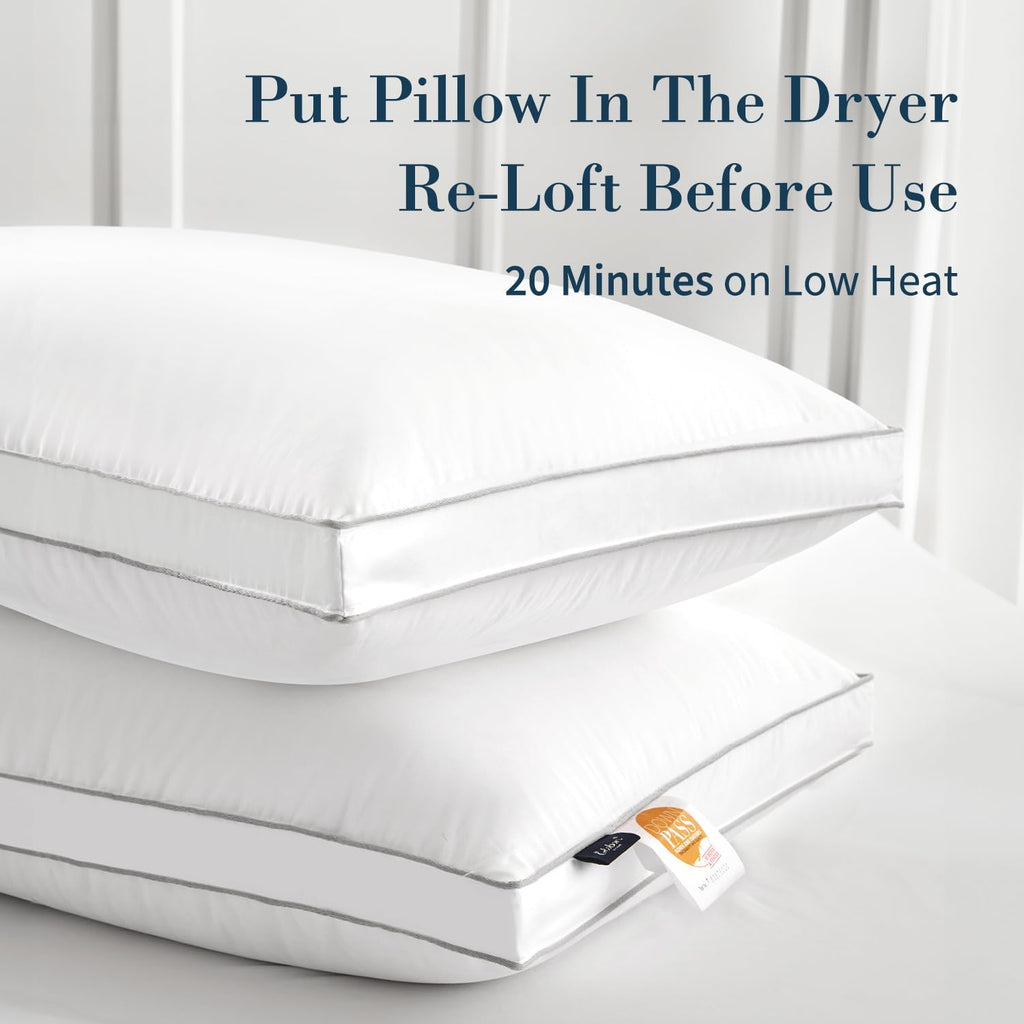 Globon Luxury Feather Down Pillow Standard Queen Size for Sleeping, Hotel Collection Fluffy Pillow, Medium Gusseted Bed Pillows, 18"X26", P…