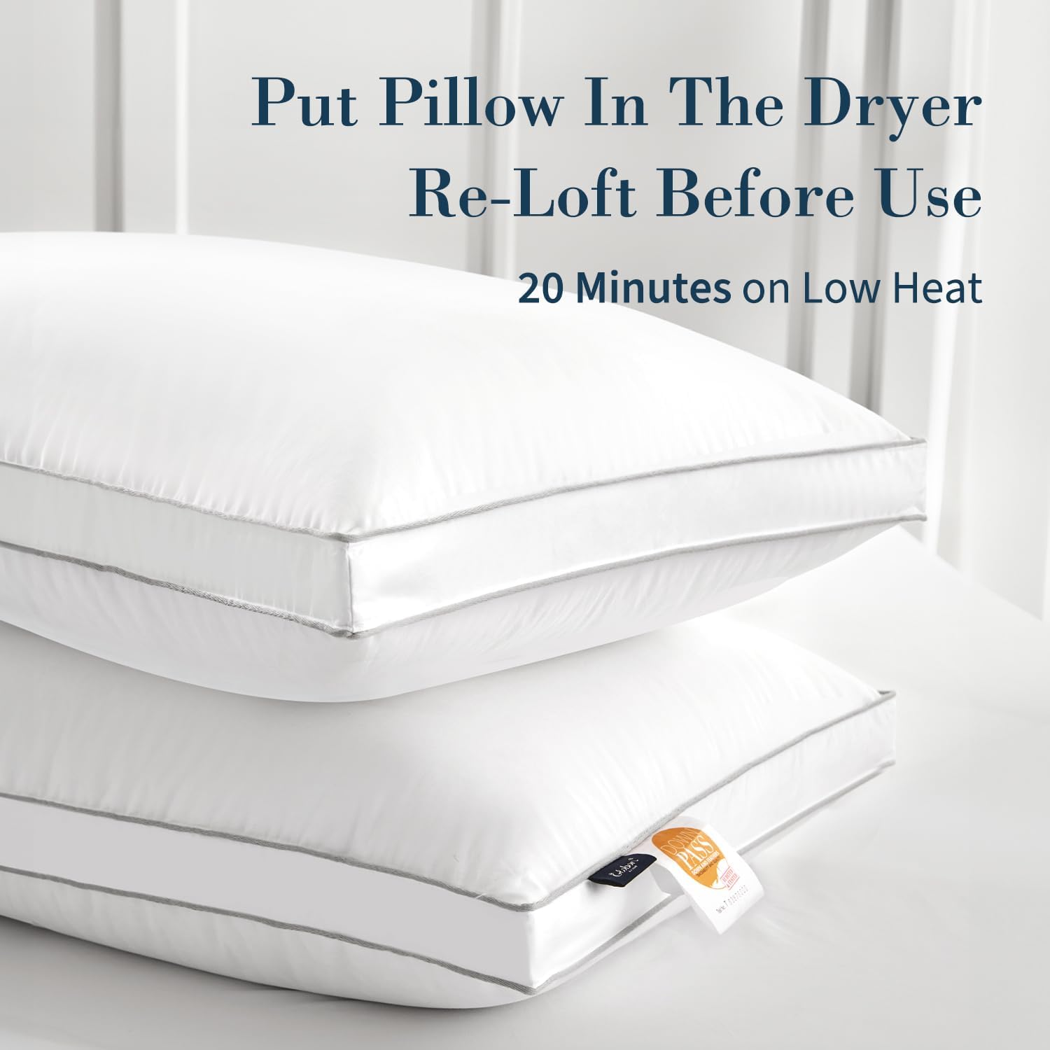 Globon Luxury Feather Down Pillow Standard Queen Size for Sleeping, Hotel Collection Fluffy Pillow, Medium Gusseted Bed Pillows, 18"X26", P…