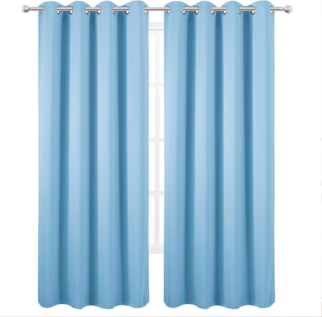 Lemomo Blackout Curtains 52 x 90 Inch Long Sky Blue Curtains Set of 2 Panels Room Darkening Curtains for Bedroom and Living Room 90 Inch Bl…