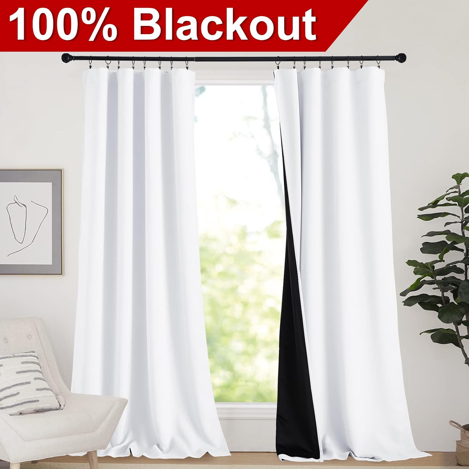 Nicetown Sturdy Full Shading Curtains for Windows, Super Heavy-Duty Black Lined Blackout Curtains for Bedroom, Privacy Assured Window …