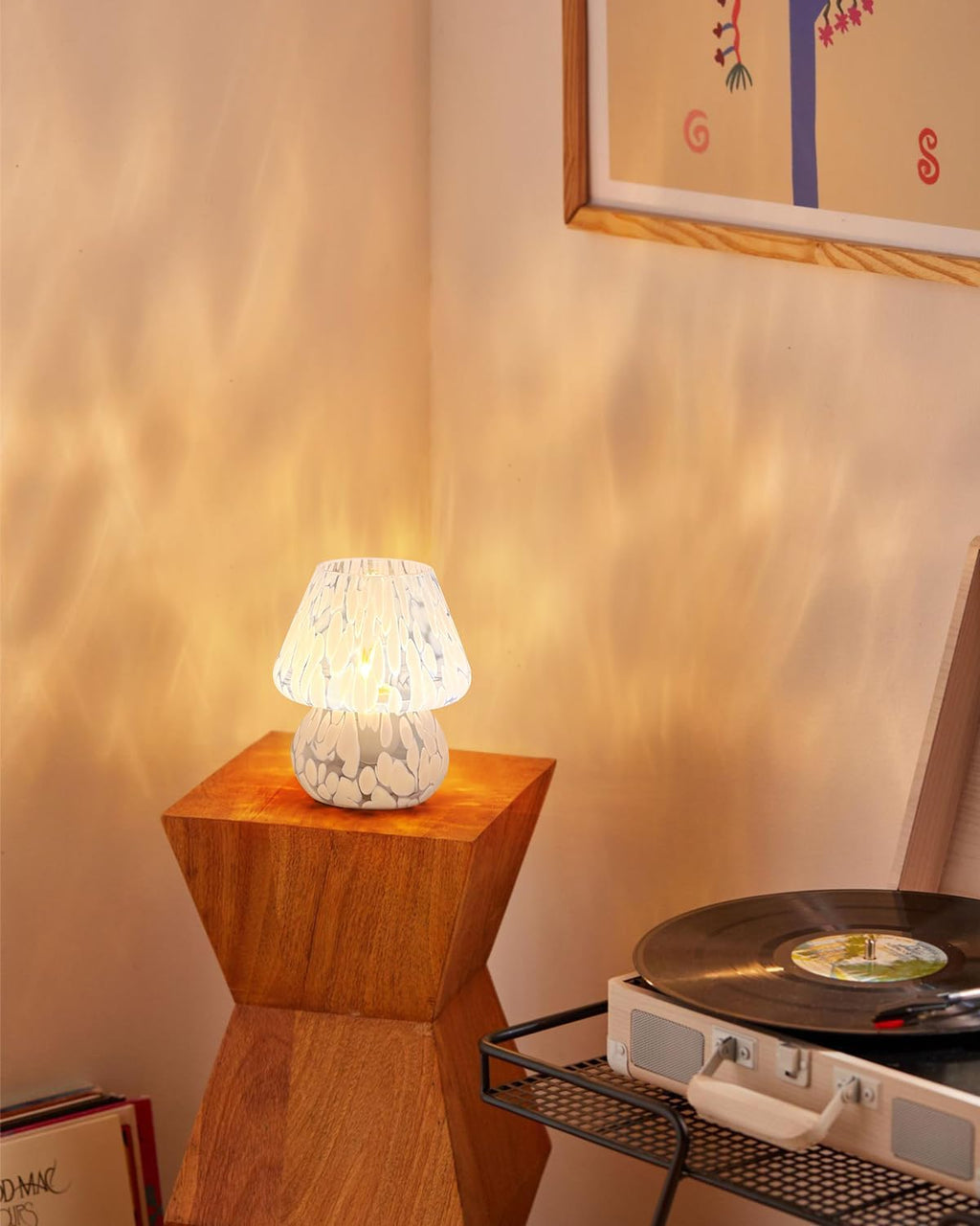 ONEWISH Mushroom Lamp Small Bedside Table Lamp-Nightstand Nightlight Dimmable Stepless, Translucent Glass Desk Lamp for Bedroom Dorm…