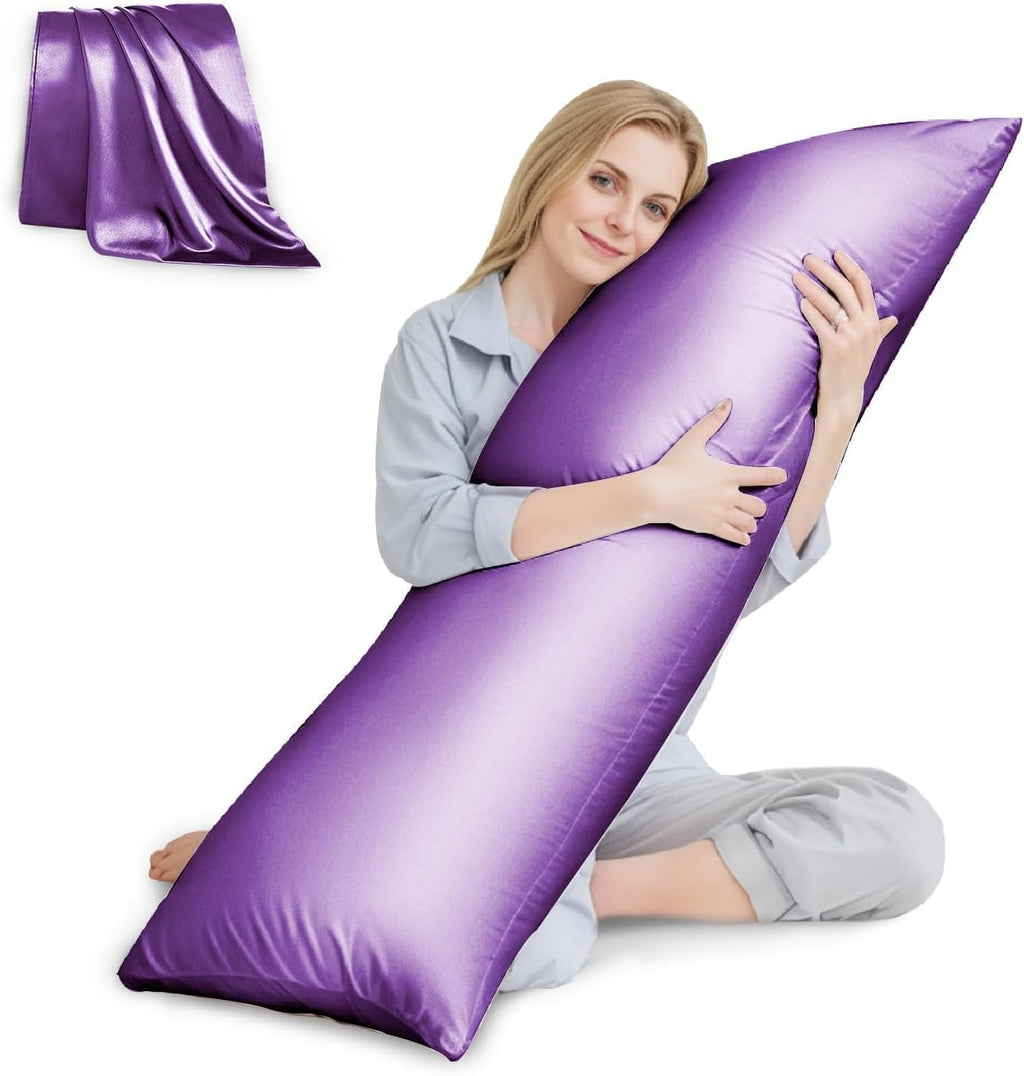 Huxmeyson Body Pillow with Satin Pillowcase, Body Pillow for Adults, Removable Cover, (20"x54") 1 count