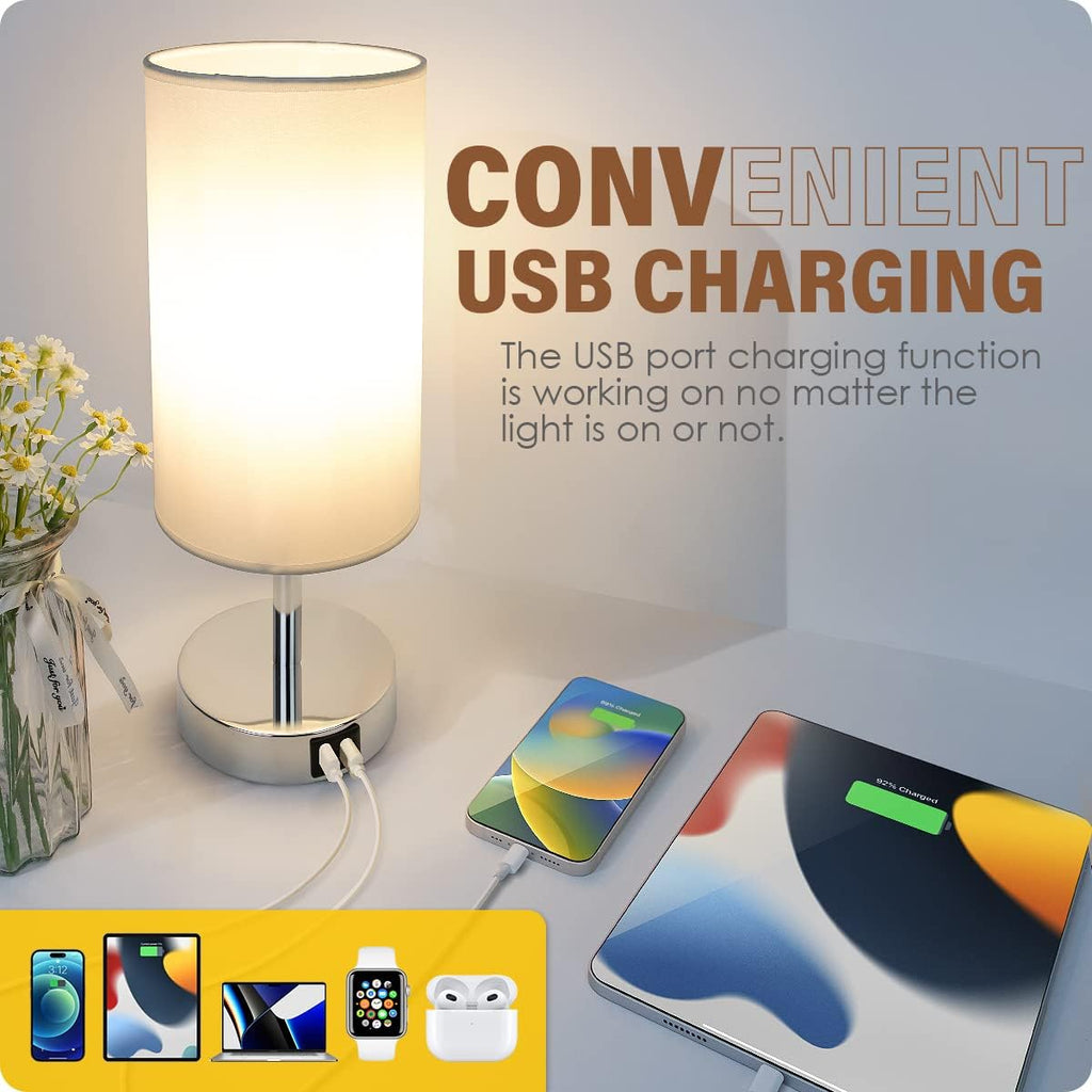 Yarra-Decor Bedside Lamp with USB Port - Touch Control Table Lamp for Bedroom 3 Way Dimmable Nightstand Lamp with Round White Fabric…