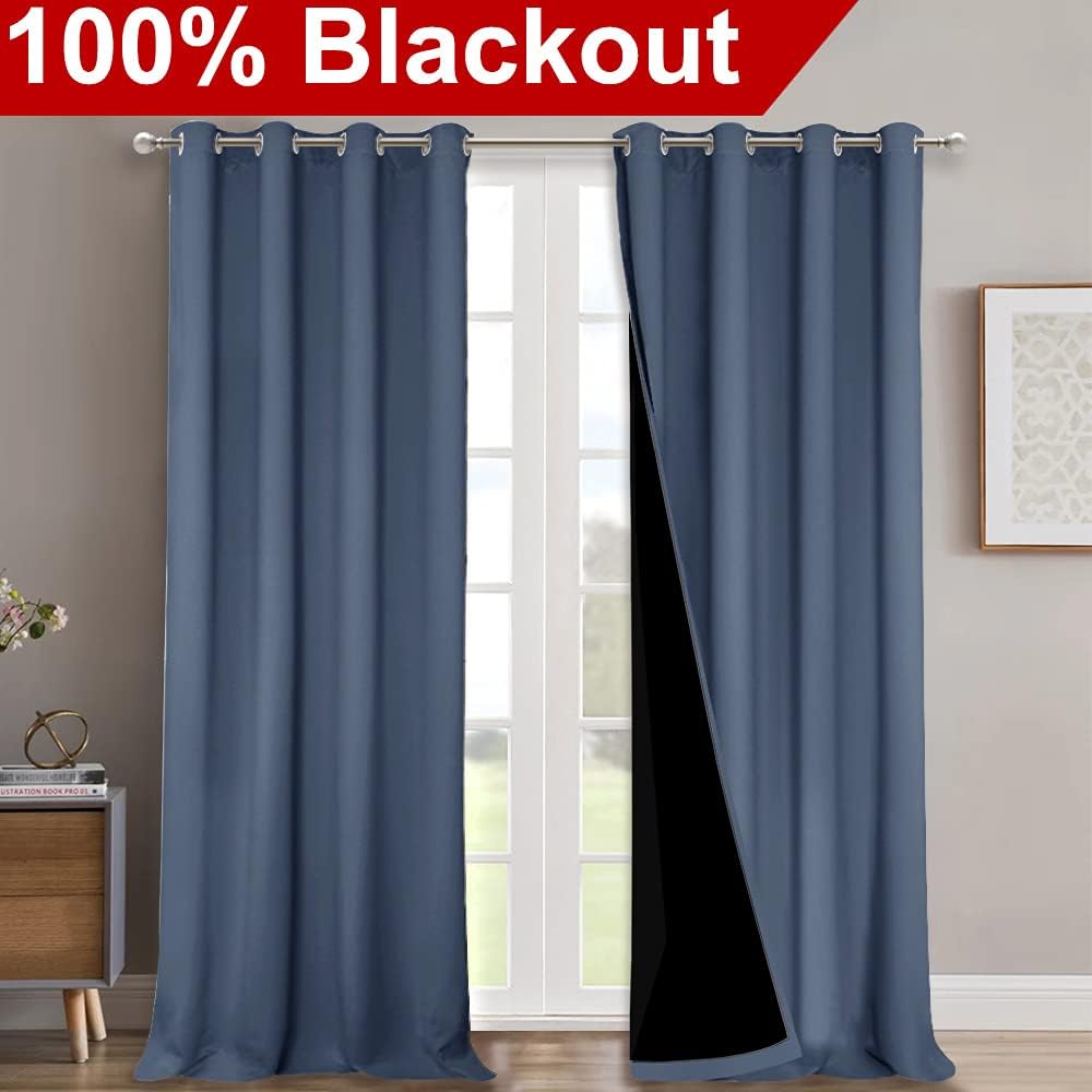 Nicetown Full Shading Curtains 90 inches Long 2 Panels Set for Windows, Super Heavy-Duty Black Lined Blackout Curtains for Bedroom, Privacy…