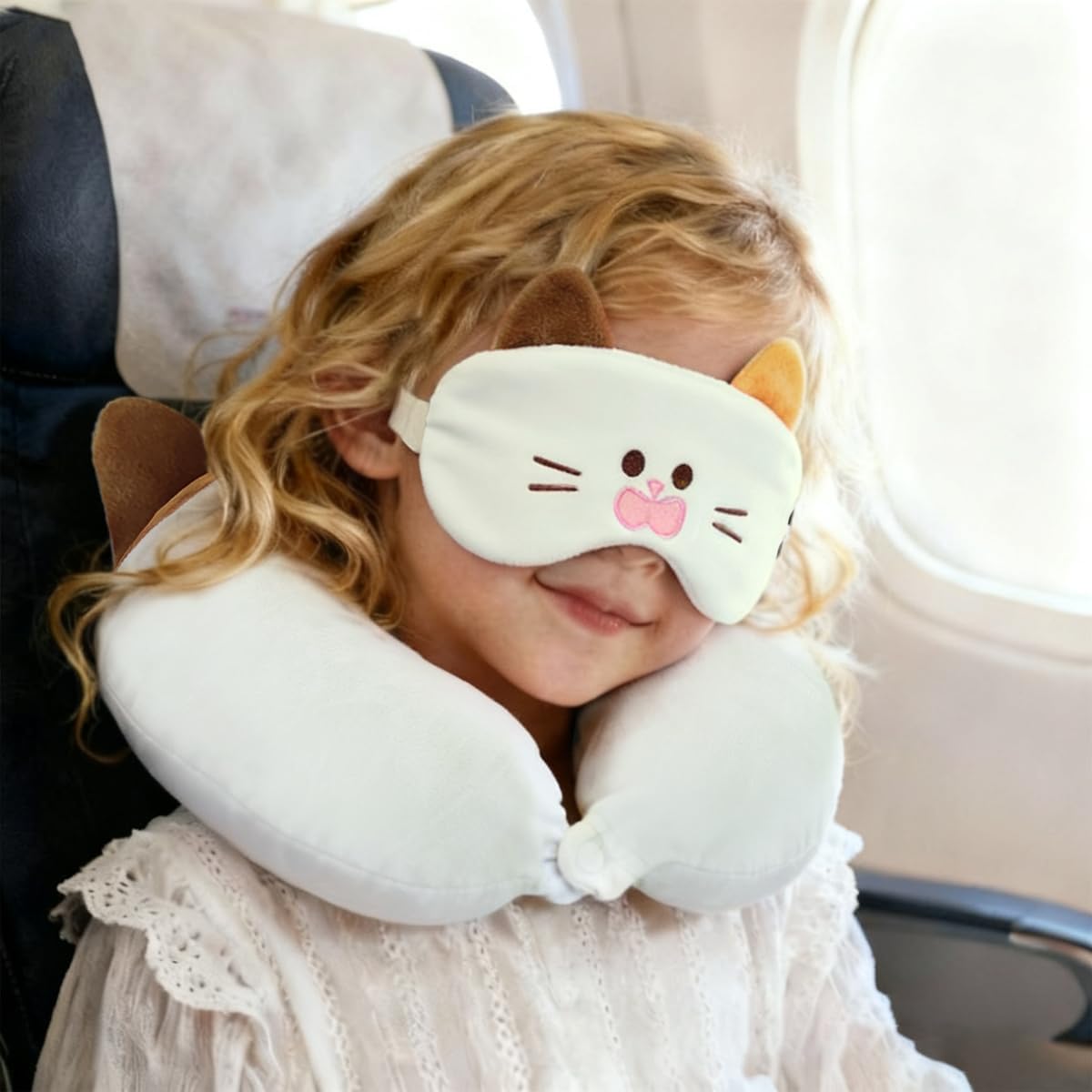 MissSoul Kids Neck Pillow for Travel with Sleep Eye Mask, Cute Travel Neck Pillow, Memory Foam Flight Sleeping Headrest Pillow for Boys & G…